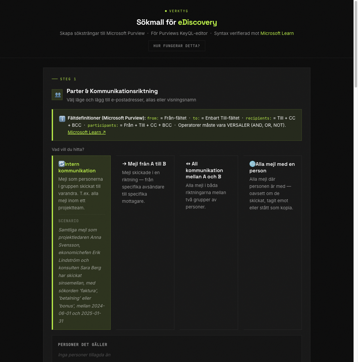 KQL-sökfrågebyggare för eDiscovery